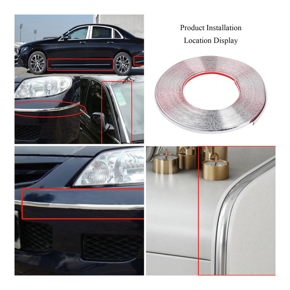 Pinsheng Chrom Zierleiste Auto Styling Strip | Selbstklebend | Universal 10mm x 15m | Aufkleber Silber | Hochglanz | Perfekt für Fahrzeugveredelung | Stylingleisten mit Premium-Klebeband | Chromleiste Silber | Einfache Anwendung