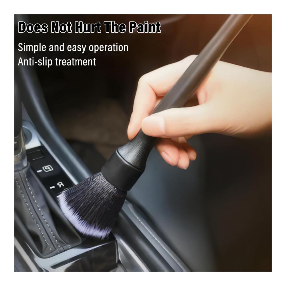 2er Set Profi Auto Innenreinigungs-Bürsten | Weiche Pinsel für Autoräder Embleme & Motorraum | Ideales Auto Detailing Werkzeug | Schwarz Kurz- & Langgriff