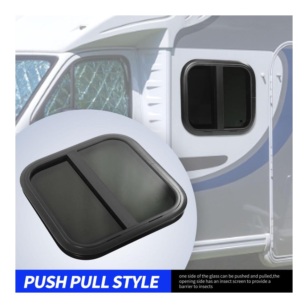 Entdecken Sie die Welt mit Stil Wohnmobil-Fenster für ultimativen Komfort | Horizontal-Vertikal-Schiebe-Design gehärtetes & getöntes Glas runde Ecken | Inklusive Bildschirm | Perfekt für Teardrop-Modelle | Maße 500 * 500mm (für Wandstärken von 1-1.2 Zoll