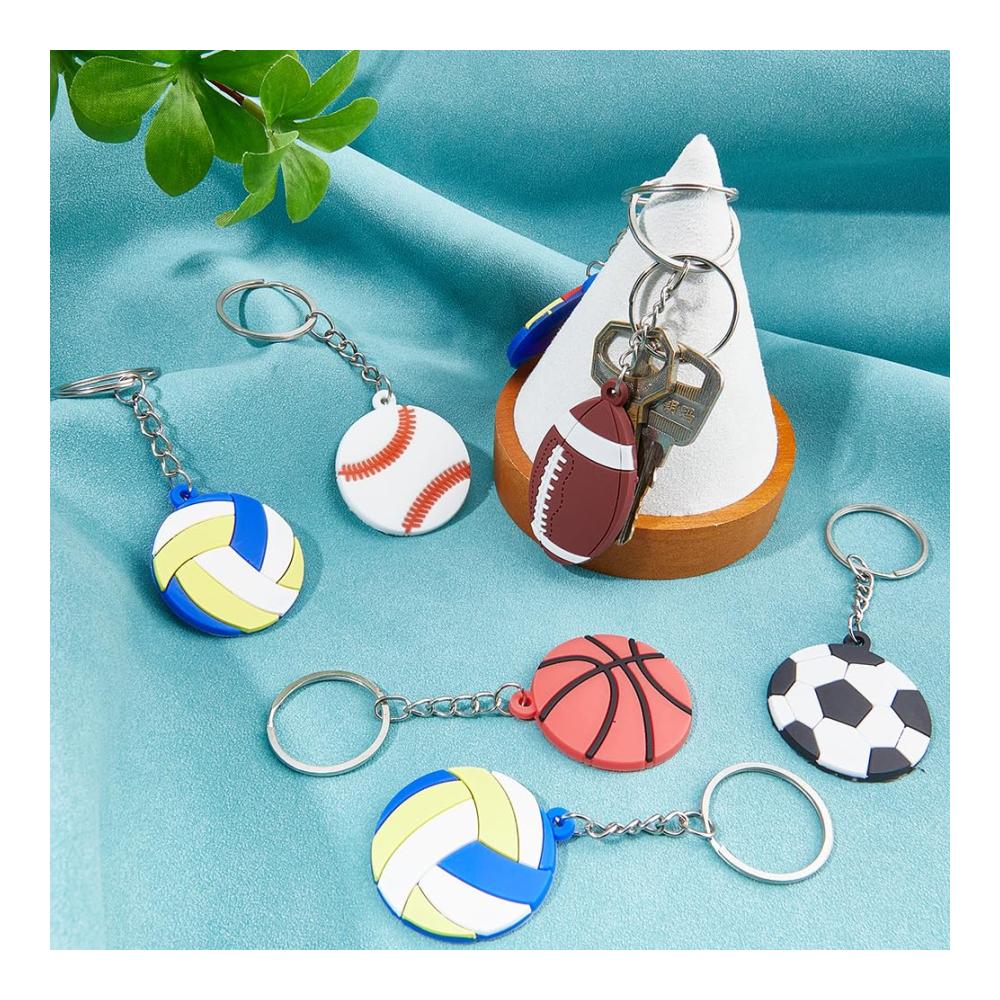 24er Pack Sport Schlüsselanhänger Set - Fußball Volleyball Basketball | Kunststoff Anhänger für Taschen | Ideales Geschenk für Sportfans | Robuste Qualität 3.8x9.85cm