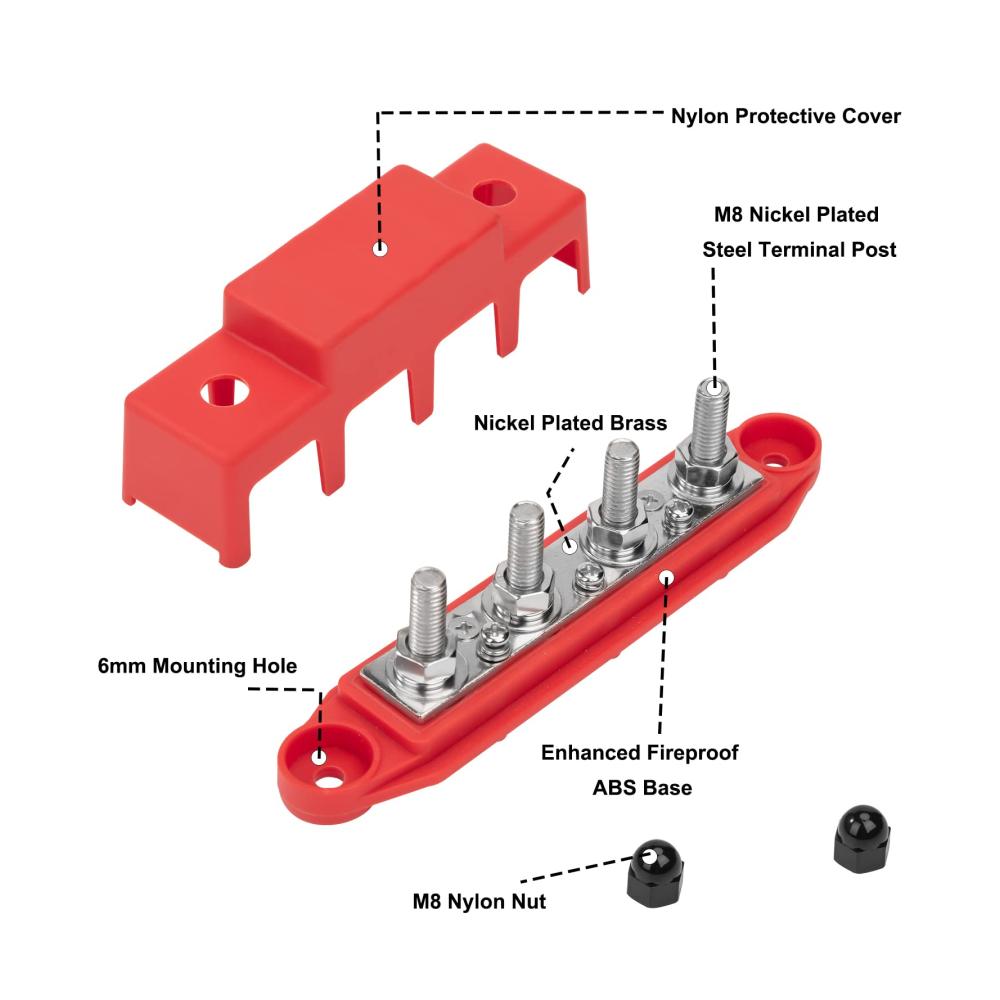Batterieschalter 12V-48V DC | Stromverteilerblock für Auto RV Boot | 250A Busbar Verteiler mit M8 Anschlüssen | Rot Schwarz | 2er Pack