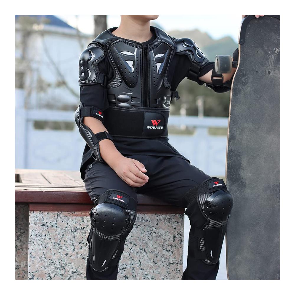Brustpanzer Kinder Dirt Bike Set | Schwarz Schutzausrüstung mit Knieschonern & Wirbelsäulenschutz | Für Jugendliche beim Skaten ATV und mehr | Hochwertiger Brustschutz