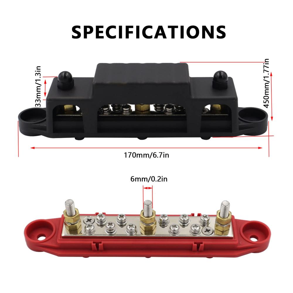 Batterieschalter Hochleistungsmodul Stromverteilungsblock für Auto RV Boot und Yacht. 12V-48V DC Sammelschienenverteiler mit M6 Klemmenbolzen. Sichere Stromverteilung