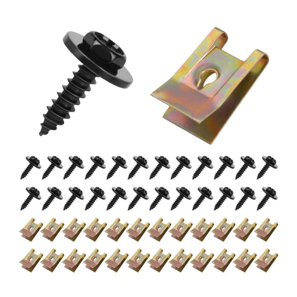 Edelstahl Clips Set | 48 Stück | Karosserieschrauben & Schnappmuttern | Blechmutter Schrauben | Hochwertiges Gewinde Clip Mutter Set | Ideal für Reparatur und Montage | Praktisches Blechschrauben Schwarz Kit