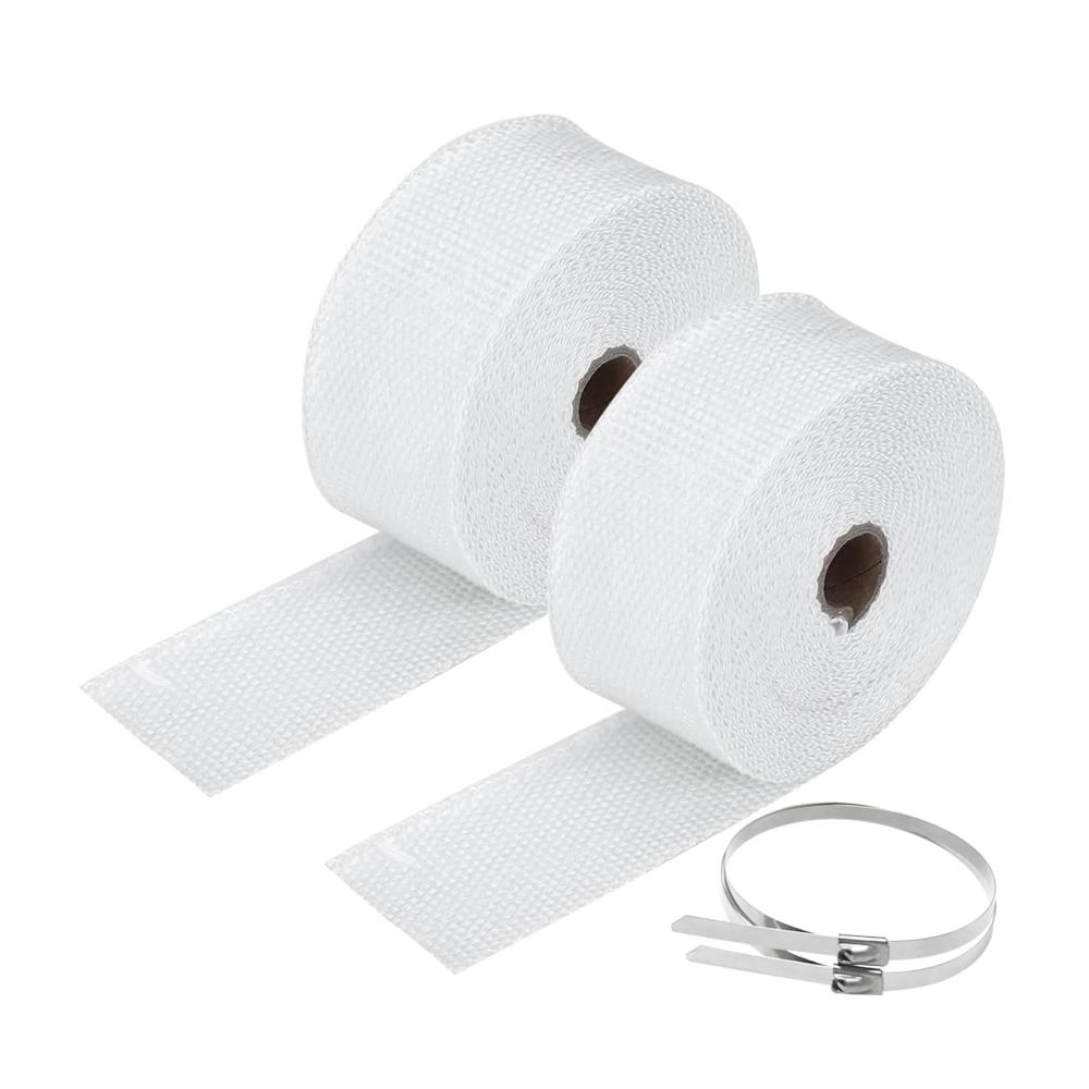 Hitzeschutzband Auspuff 2×200CM - Effektiver Abgasschutz für Stromerzeuger & Motorräder - Hitzebeständiges Abgasschlauchband 50mm - Inkl. 2 Edelstahl-Kabelbinder - Robust & Langlebig