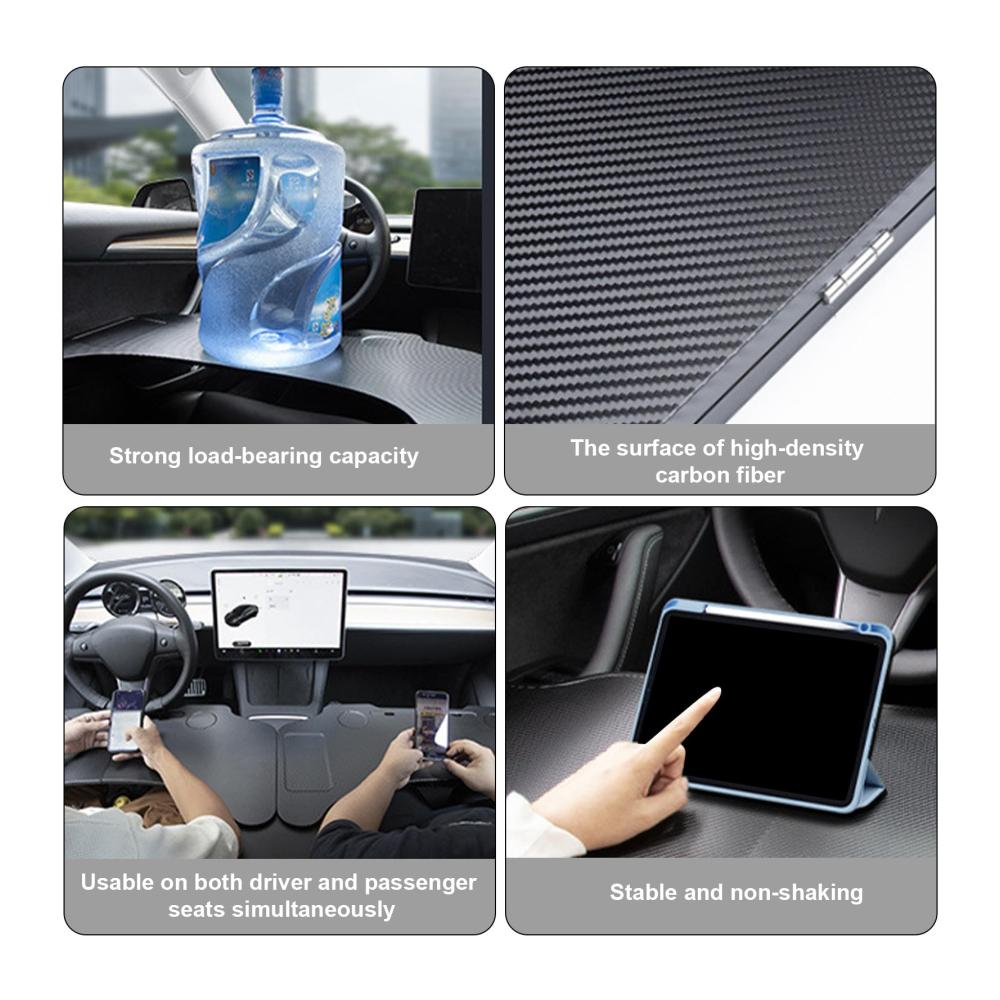Innovativer Tesla Model 3/Y Lenkrad Schreibtisch mit Aufbewahrungstasche | Faltbarer Multifunktions-Tisch für Tabletts & Taschen | Auto Esstisch & Laptop-Arbeitstisch | Platzsparende Kerben inklusive