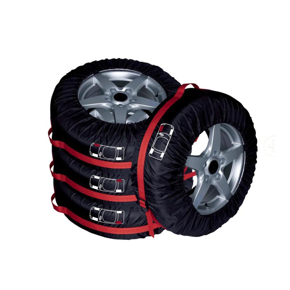 4er Set Hochwertige Reserveradabdeckungen aus Polyester - Inklusive Aufbewahrungstaschen - Roter Gürtel für stilvollen Schutz - Ideal für Wohnmobile Anhänger LKW und Wohnmobile - Jetzt staubfrei reisen