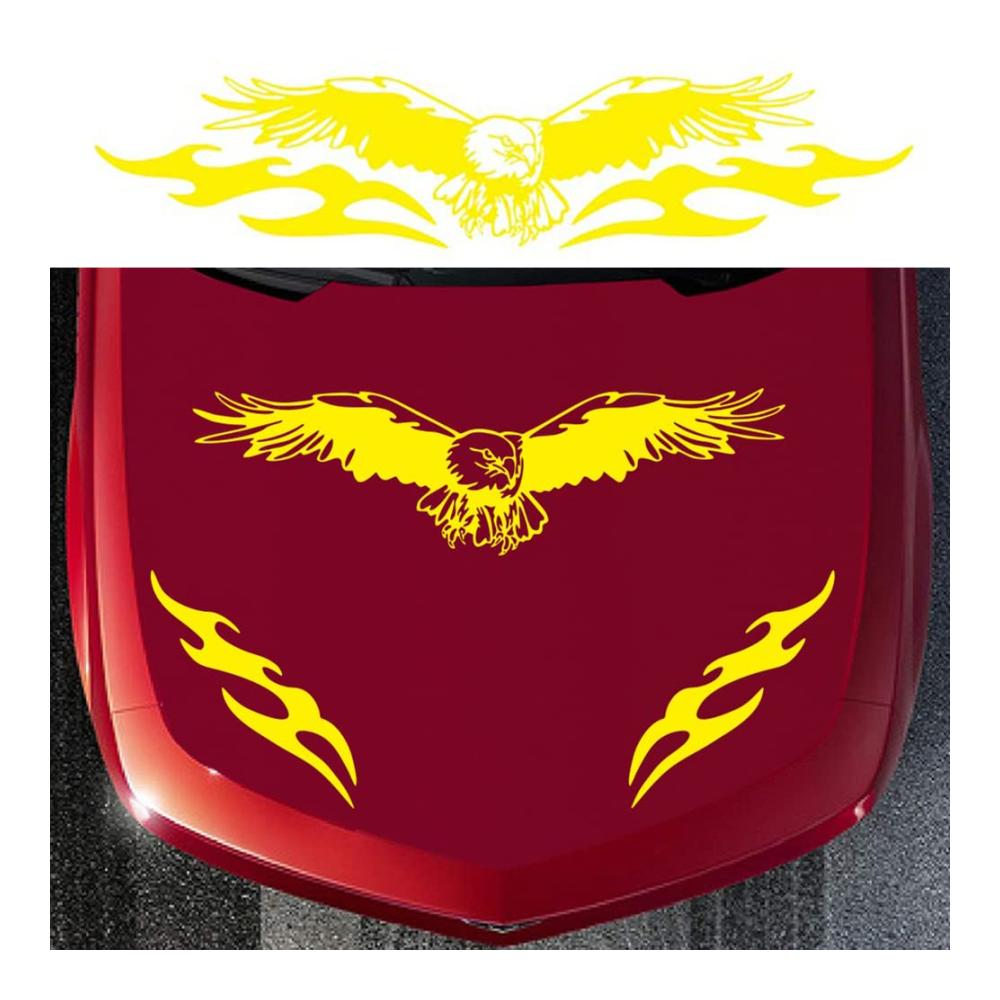 Hochwertiges 1 Set Aufkleber-Kit für Autos Universal Motorhauben-Design mit Adlerfeuer-Grafik | PVC Vinyl Streifen für Racing-Enthusiasten | DIY Auto Styling in Gelb