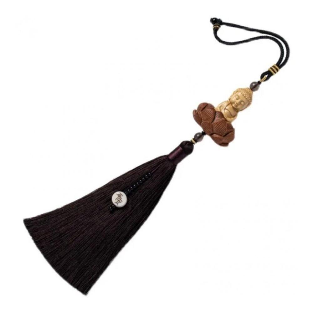 Einzigartiger Innenspiegel Anhänger Buddha Auto Hangszubehör aus Boxholz für Männer und Frauen. Blumen Ornament mit geflochtenem Seil für stilvolles Autofahren