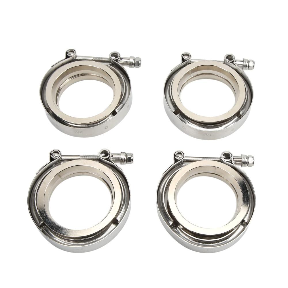 Upgrade dein Turbo-Downpipe-System 4er Set 3 Zoll Edelstahl V-Band-Klemmflansch-Kit für Leistung und Zuverlässigkeit - Universale Passform - Silber