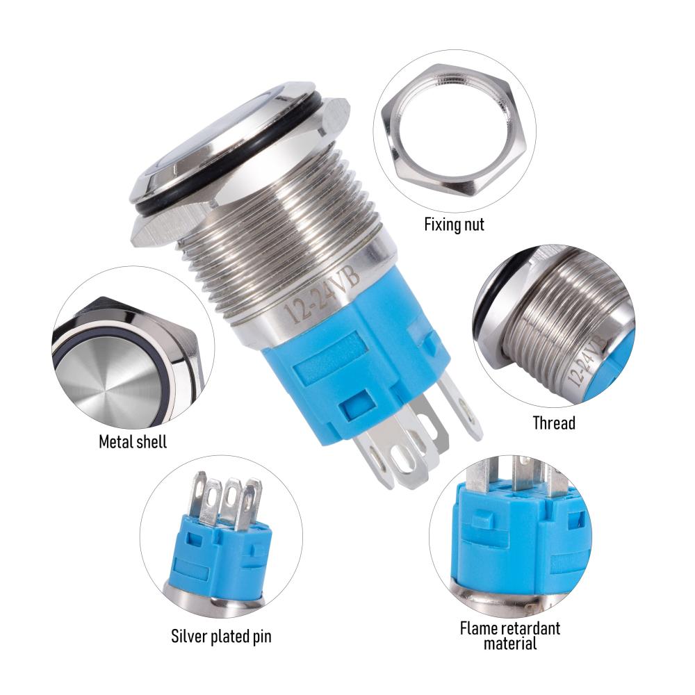 Entdecken Sie Präzision mit unserem Wasserdichten Druckschalter Set! 16mm Taster mit LED 12-24 V 3A. Verriegelungsfunktion 5 Pin Blau Ring LED-Licht. Perfekt für Auto KFZ Boot Motorrad. 5er Pack