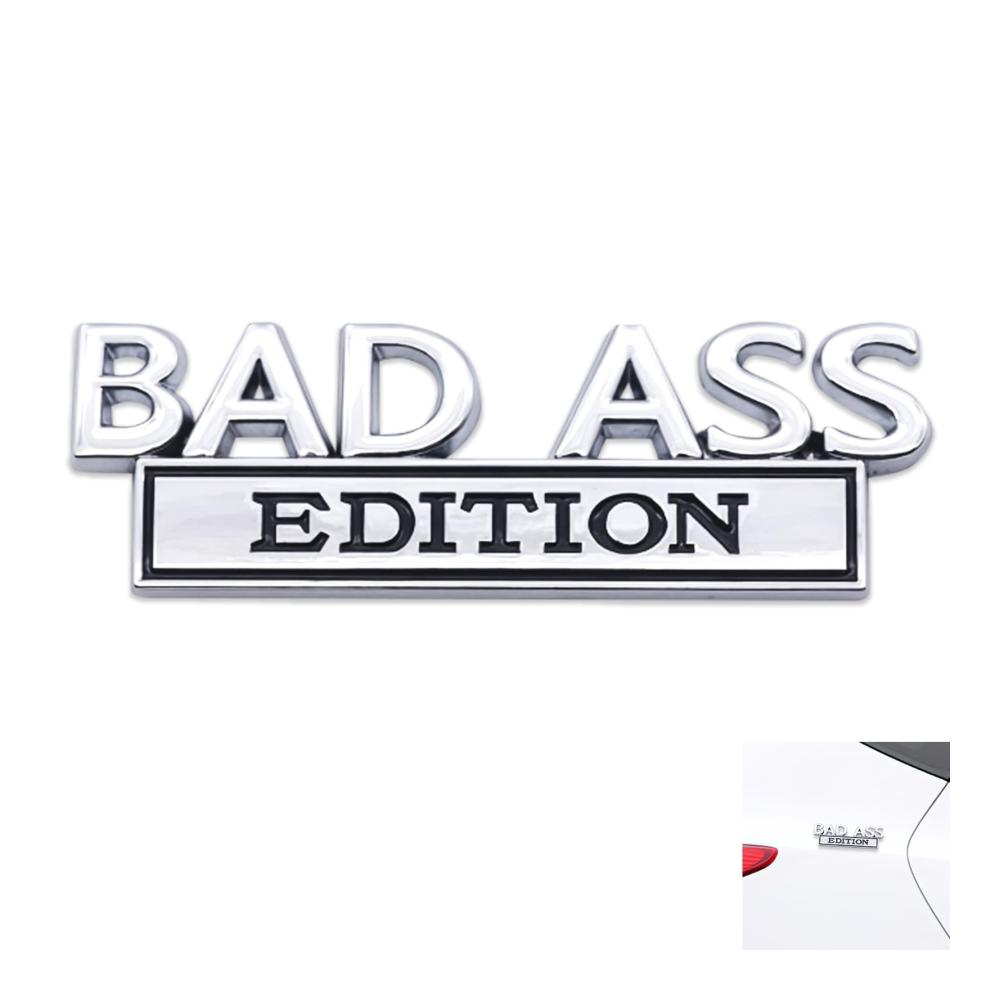 Bad-Ass-Edition Selbstklebende Auto-Embleme für Innen- und Außendekoration – Hochwertige Metallautoaufkleber (Silber-Schwarz) – Einzigartige Akzente für Ihren Wagen
