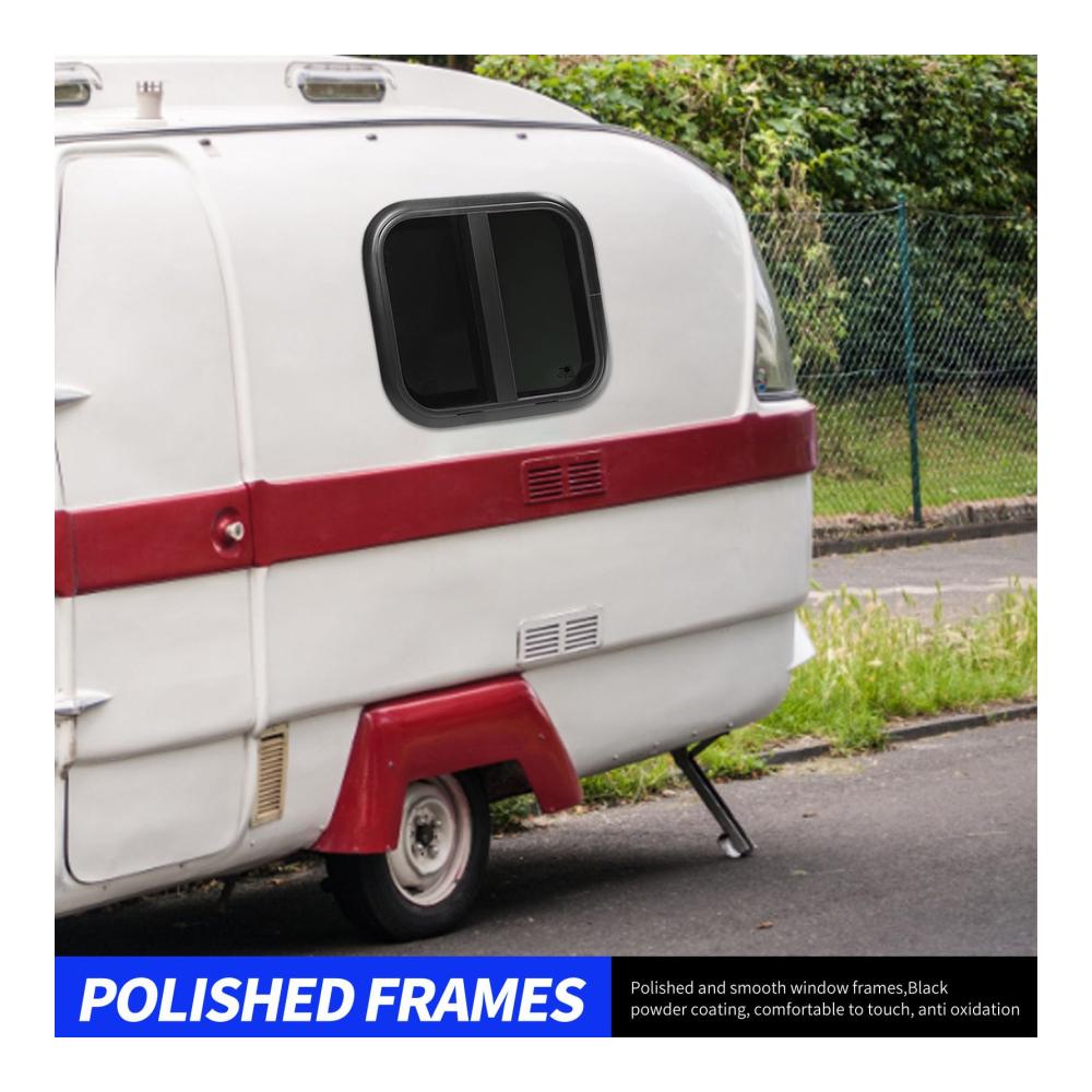 Entdecken Sie die Welt mit Stil Wohnmobil-Fenster für ultimativen Komfort | Horizontal-Vertikal-Schiebe-Design gehärtetes & getöntes Glas runde Ecken | Inklusive Bildschirm | Perfekt für Teardrop-Modelle | Maße 500 * 500mm (für Wandstärken von 1-1.2 Zoll