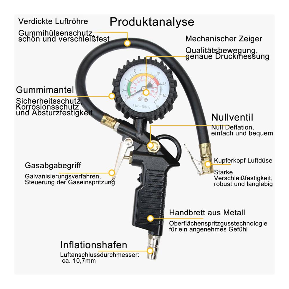 Digitales Reifendruckmesser Präzises 220 PSI-Messgerät für sicheren Fahrkomfort. Multifunktionales Luftdruckprüfer-Set mit Ventil-Kern-Werkzeug. Ideal für Kompressor-Zubehör