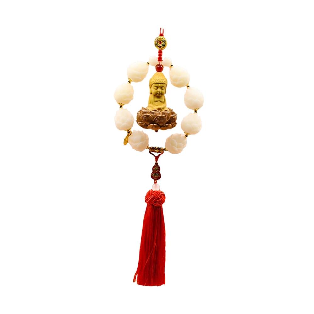 Auto-Rückspiegel-Anhänger mit vielseitigem Feng Shui Charme - Harzornament mit Quaste für Innendekoration und gute Energie im Auto - Buddha Autozubehör
