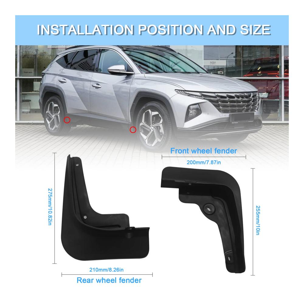 Schmutzfänger für Hyundai Tucson NX4 2021-2023 | Vorne & Hinten | Original-Schraubenloch-Design | Premium PP-Material | Einfache Montage | Auto Kotflügel Schutzbleche
