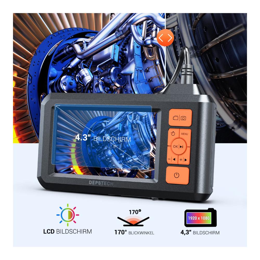 Entdecken Sie mit Leichtigkeit verborgene Welten Inspektionskamera mit Dual-Objektiv 1080P HD 7 einstellbaren LEDs und 43 Bildschirm. Wasserdicht halbstarres Kabel 32GB Speicherkarte
