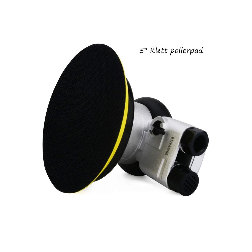 Professionelle Poliermaschine 10.000 U/min Hochleistungs-Doppelwirkungs-Pneumatikschleifer | Mini Exzenterschleifer mit Klettverschluss | Für glänzende Oberflächen | Silber 125mm