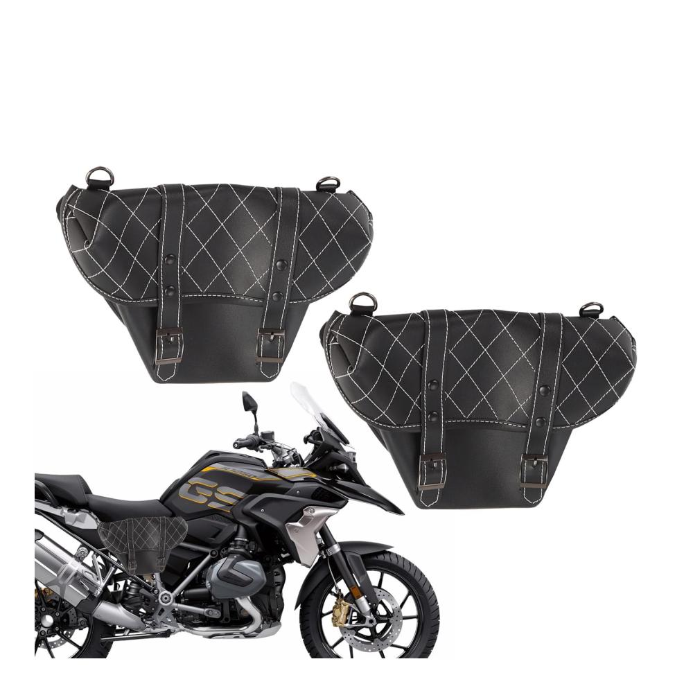 Hochwertige Motorrad-Satteltaschen aus echtem Leder | 2er Set | Retro-Design mit großer Kapazität | Kompatibel mit Seitenwurfsatteltaschen | Motorradgepäcktaschen für Abenteuerlustige (Schwarz