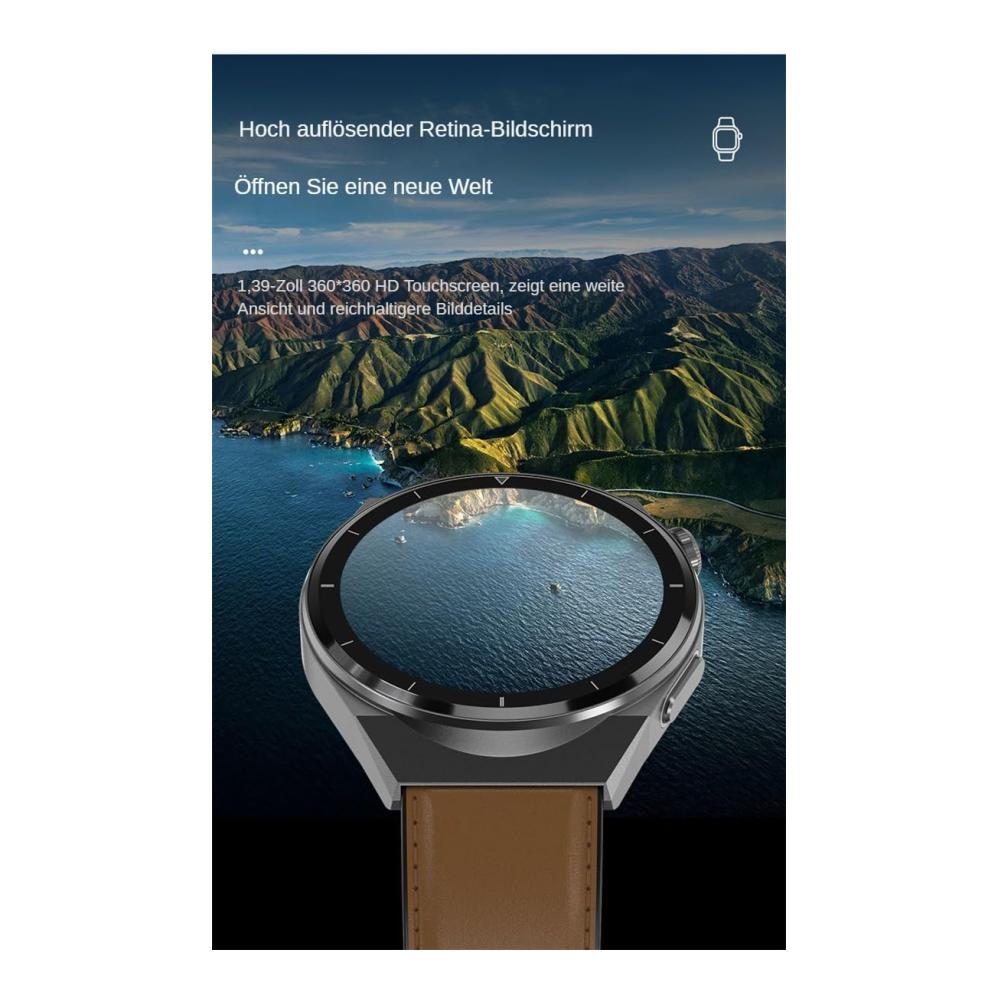 Entdecken Sie die ultimative TK20 Smartwatch für umfassende Gesundheitsüberwachung! SpO2 Temperatur Herzfrequenz Blutdruck & mehr. Stilvolles Braunlederarmband inklusive