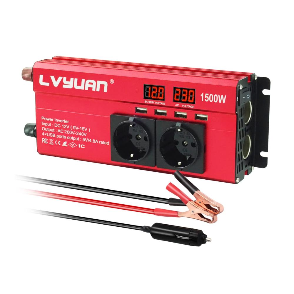Hochleistungs-Spannungswandler 12V 230V 1500W Wechselrichter RED – Zuverlässige Energieumwandlung für Ihr Zuhause und unterwegs