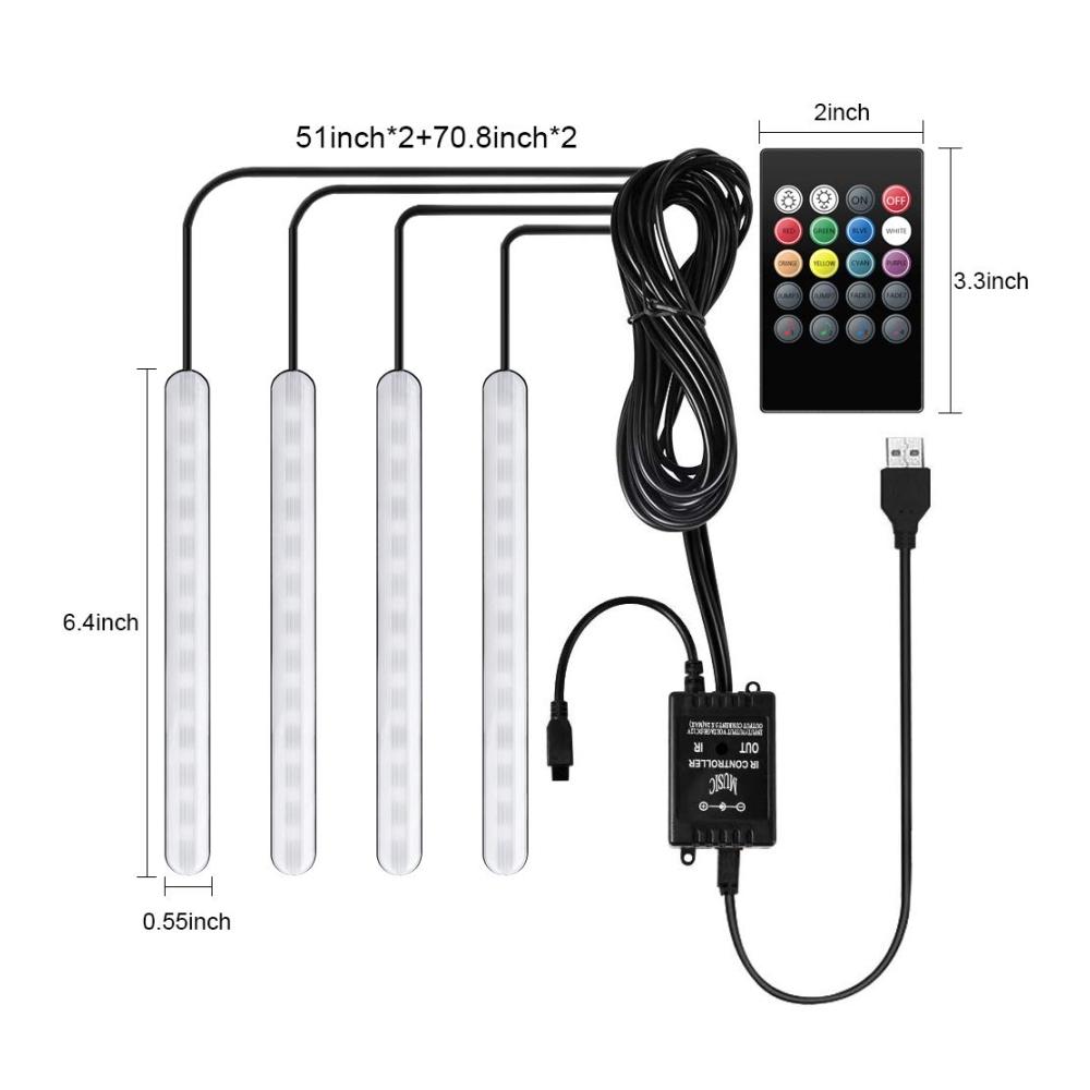 LED Auto Streifen Lichter | Innenbeleuchtung mit 192 LEDs & Fernbedienung | Wasserdicht & Musikaktiviert | USB-Anschluss | 8 Farben & Soundsensor | Auto Dekoration für Atmosphäre & Stimmung | DC 5V
