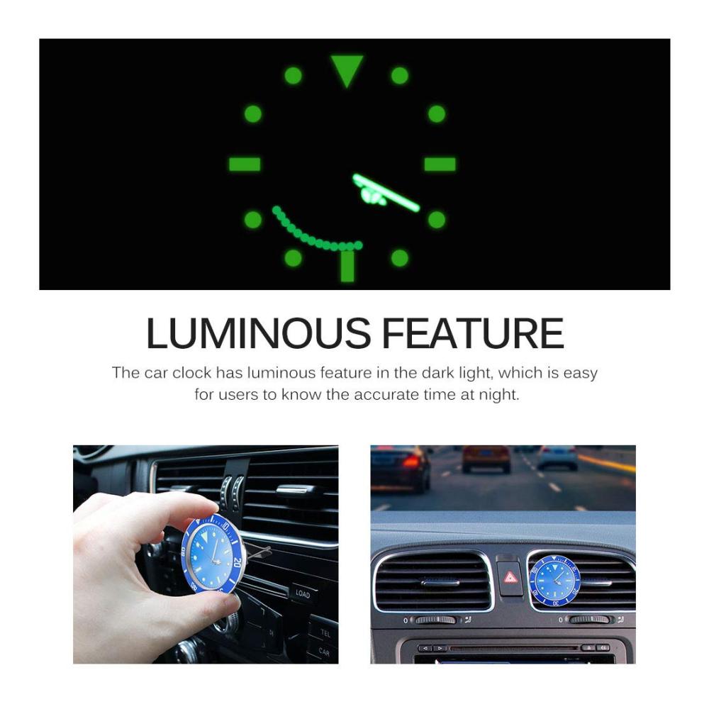 Auto Uhr 5 × 5cm | Quartz | Auto Luftventil | Leuchtend | Blau | Deko für Armaturenbrett | 3M Aufkleber | Nachtlicht | Einzelstück
