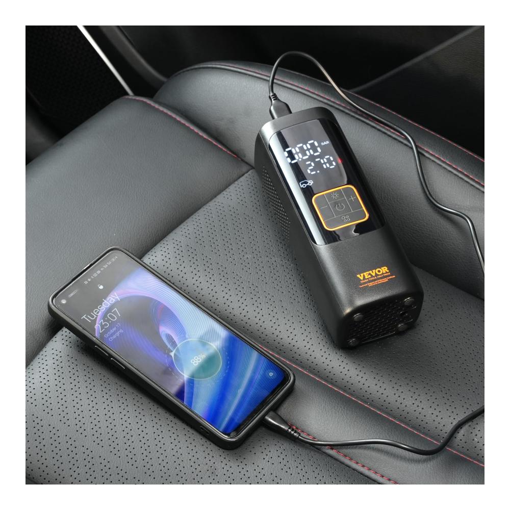 Tragbarer Reifendruckkompressor Elektrische Mini-Pumpe mit 19-Zylinder-Design 2600 mAh wiederaufladbar 160 PSI Manometer für Auto Fahrrad Motorrad und mehr