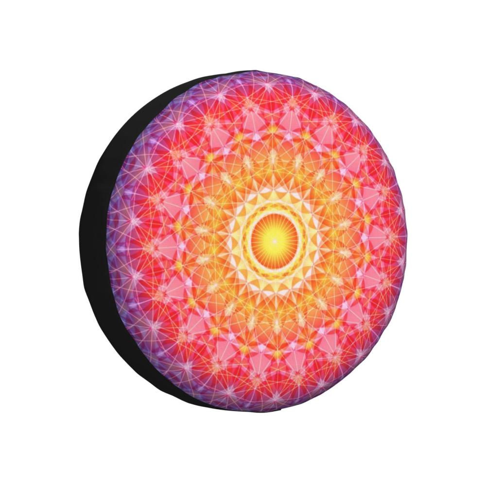 Blumen Mandala Reserveradabdeckung | Sonnenlicht Muster | Universal Wasserdicht & Staubdicht | Ideal für Anhänger SUVs & Wohnmobile | Passend für Reifen mit 381 cm Durchmesser | Criss Cross Design