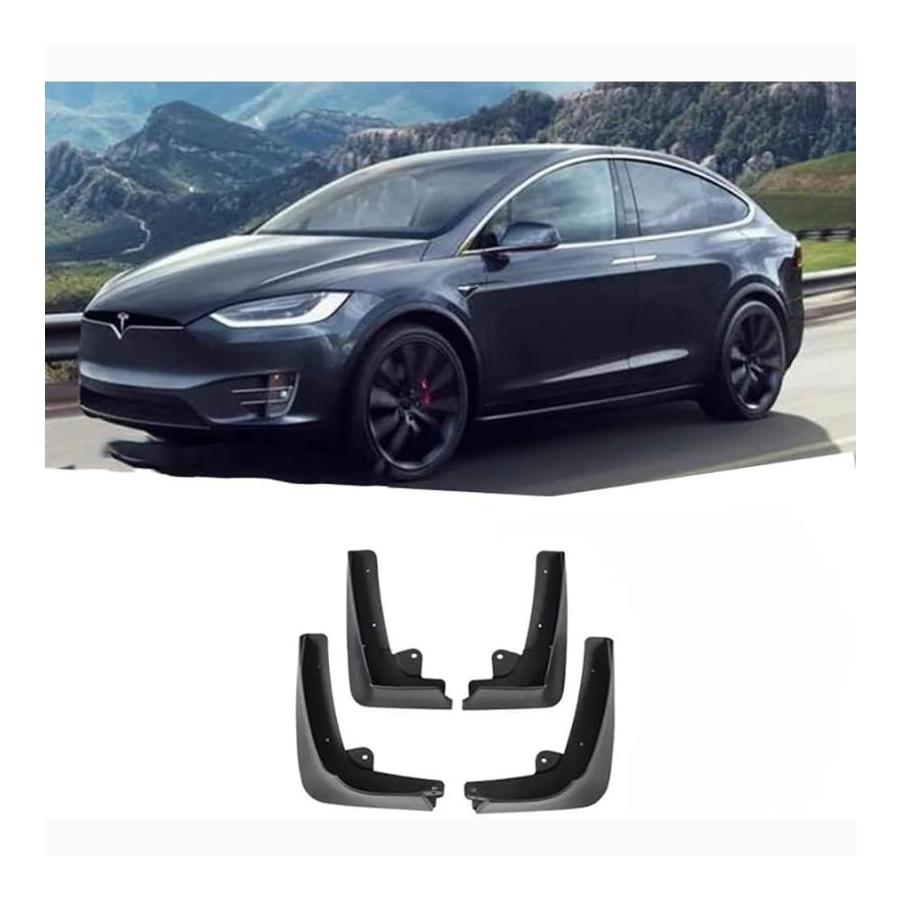 4er Set Hochwertige Schmutzfänger für Tesla Model X 2015-2022 | ABS Schlammklappen | Spritzschutz und Kratzfestigkeit für Staub und Dreck | Einfache Montage | Autozubehör für Saubere Karosserie