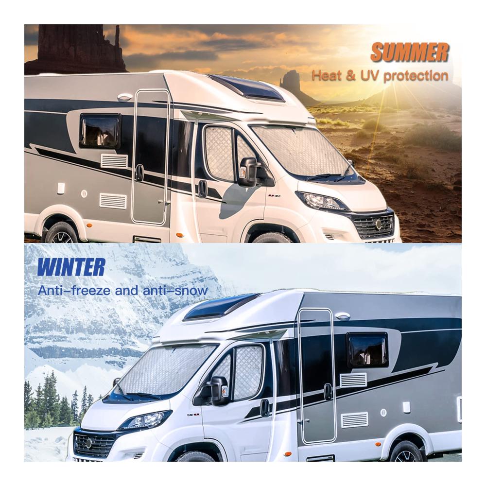 Hochwertige 3-teilige Frontscheibenabdeckung für FIAT Ducato 2006-2021 | Sonnenblende & Thermomatten Set | Effektive Isolierung & Schutz | Präzise Passform | Schützen Sie Ihre Windschutzscheibe jetzt