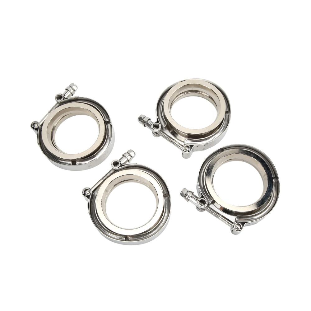Upgrade dein Turbo-Downpipe-System 4er Set 3 Zoll Edelstahl V-Band-Klemmflansch-Kit für Leistung und Zuverlässigkeit - Universale Passform - Silber