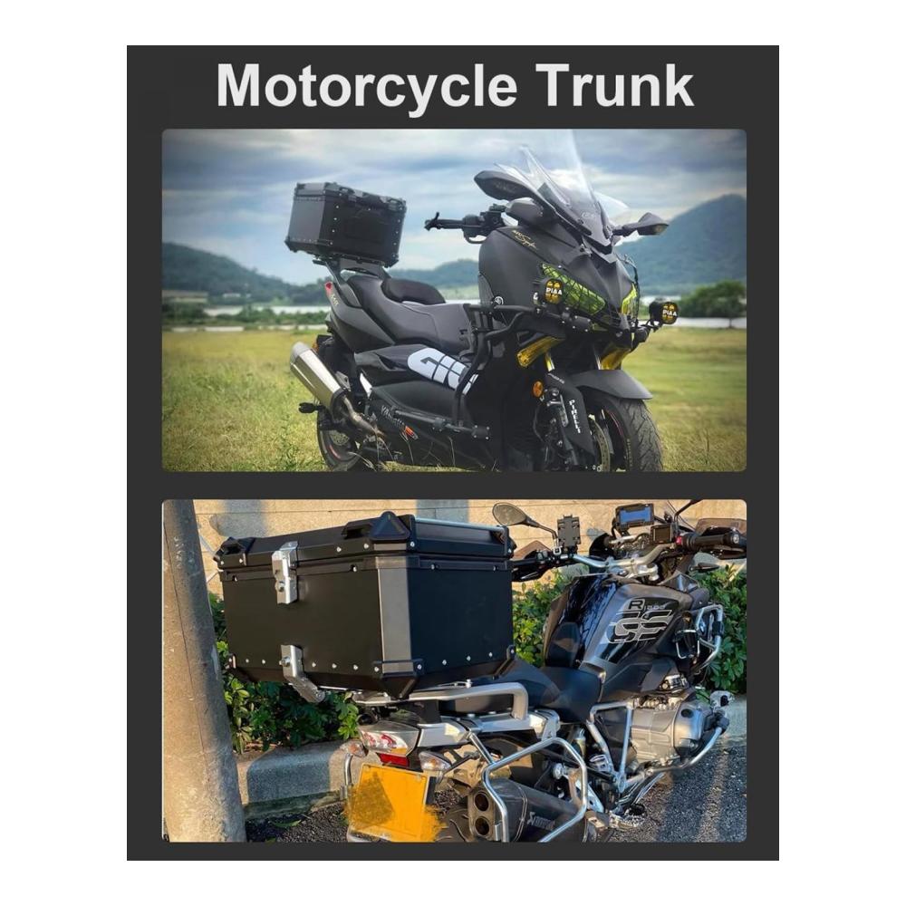 Motorrad Top Box 28L – Wasserdichter Heckkoffer für Helm und Gepäck – Universal Top-Case für Roller Motorrad Mofa Quad – Schwarz/Weiß – Ideale Aufbewahrungslösung – Top-Cases für Abenteurer