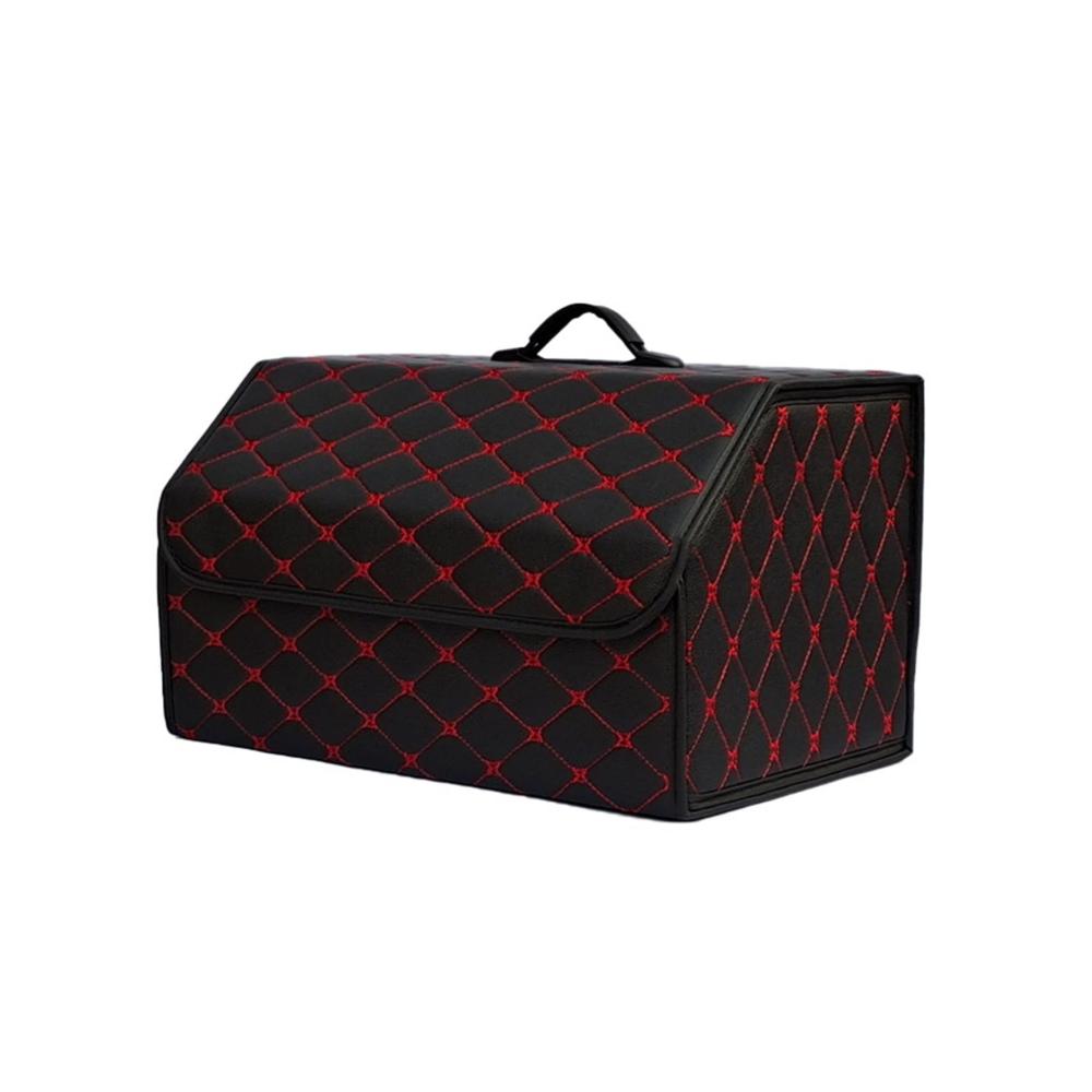 Dachboxen Multifunktionale faltbare Auto-Aufbewahrungsbox mit Deckel - Tragbare Aufbewahrungstasche für den Kofferraum - Organizer für Autozubehör (Schwarz-Rote Linie Groß