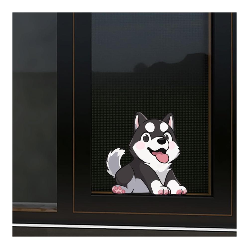 Lustige Husky-Fensteraufkleber | Cartoon-Tier | Wasserdichte Autoaufkleber und Aufkleber | Doppelseitiger Druck | Fensteraufkleber für Autos Motorräder Laptops und mehr | Hervorragende Wandkunst | Hochwertige Aufkleber für Tierliebhaber