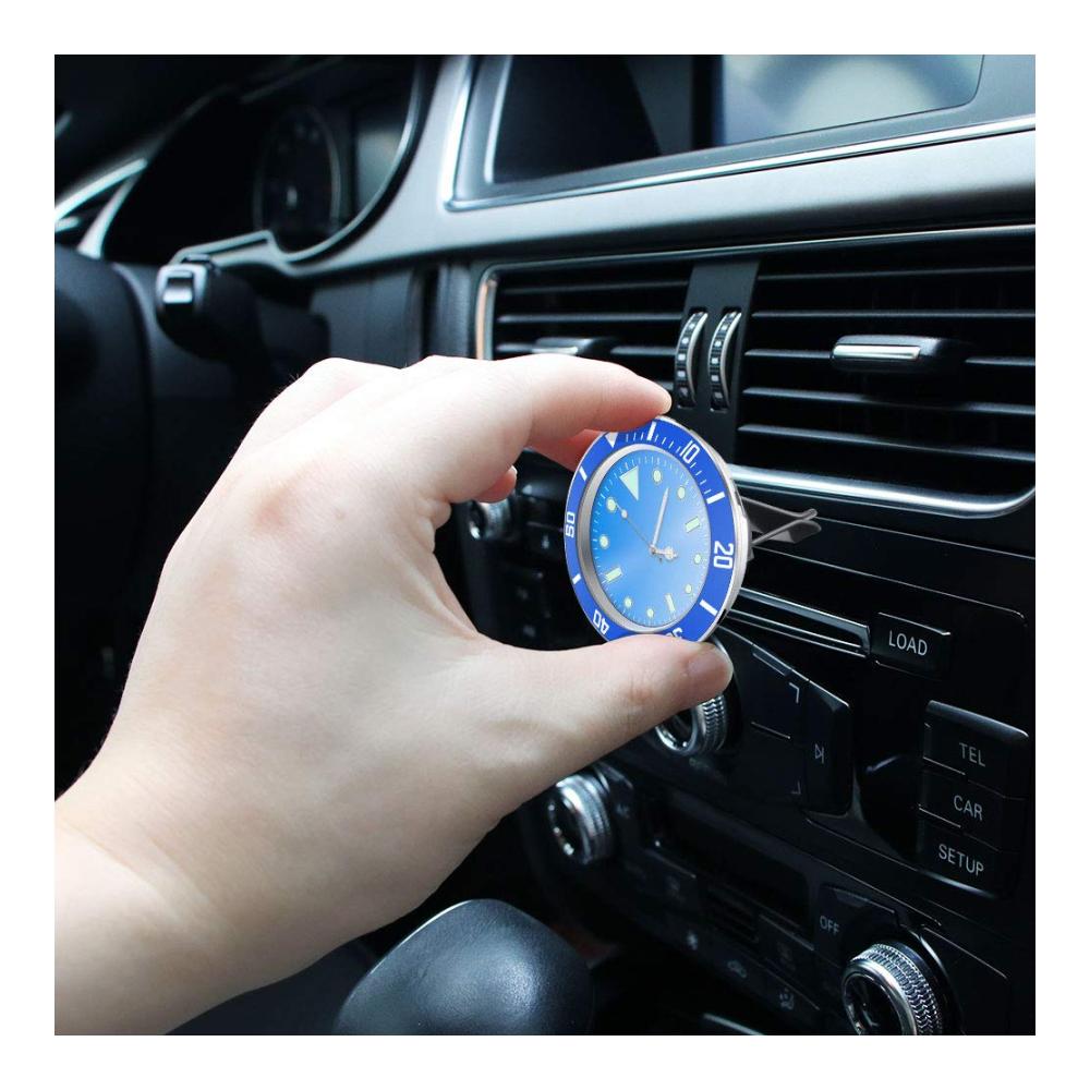 Auto Uhr 5 × 5cm | Quartz | Auto Luftventil | Leuchtend | Blau | Deko für Armaturenbrett | 3M Aufkleber | Nachtlicht | Einzelstück