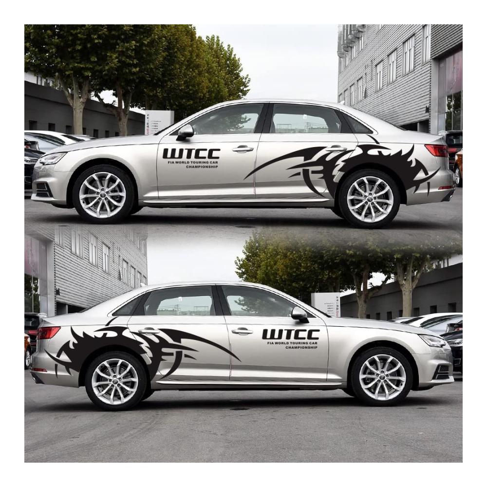 Rasantes Fahrerlebnis 2er-Set Auto Aufkleber Racing Sportstreifen für mehr Stil und Dynamik | Hochwertige Seitenaufkleber für jedes Auto | 160x60cm Schwarz | Leicht anzubringen und langlebig