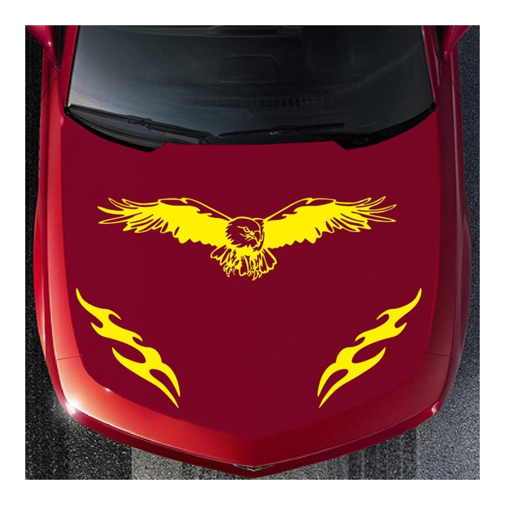 Hochwertiges 1 Set Aufkleber-Kit für Autos Universal Motorhauben-Design mit Adlerfeuer-Grafik | PVC Vinyl Streifen für Racing-Enthusiasten | DIY Auto Styling in Gelb