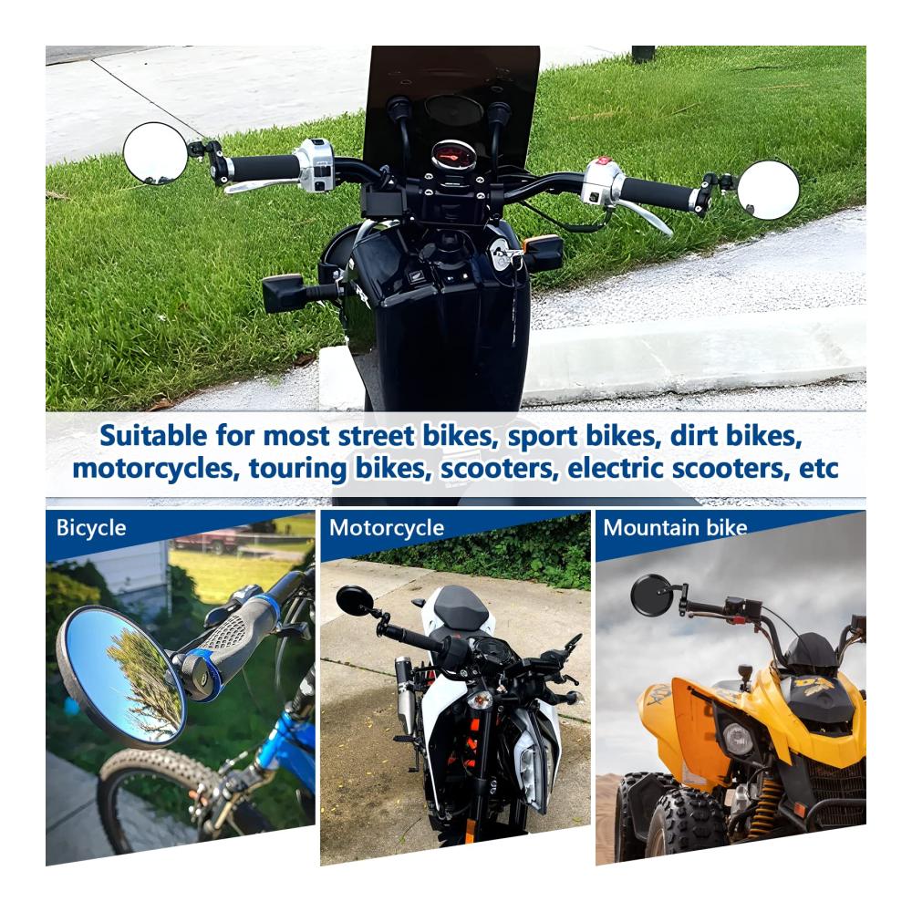 2 Stück Seitenspiegel Lenkerendenspiegel für Motorrad & Fahrrad | HD 360° Drehbar & Klappbar | Universal Rückspiegel für Scooter Roller ATV | Kompatibel mit MT07 MT09 Z900 CB125R | 22mm