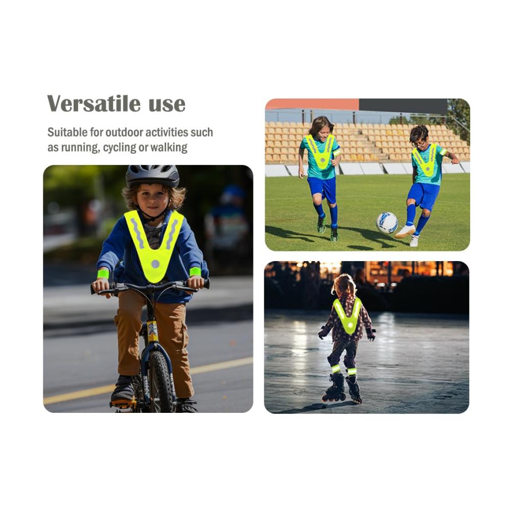 Sicherheitsweste Kinder 4er Pack - Leicht & Reflektierend - V-Form Design für Laufen und Radfahren - Warnwesten für maximale Sichtbarkeit