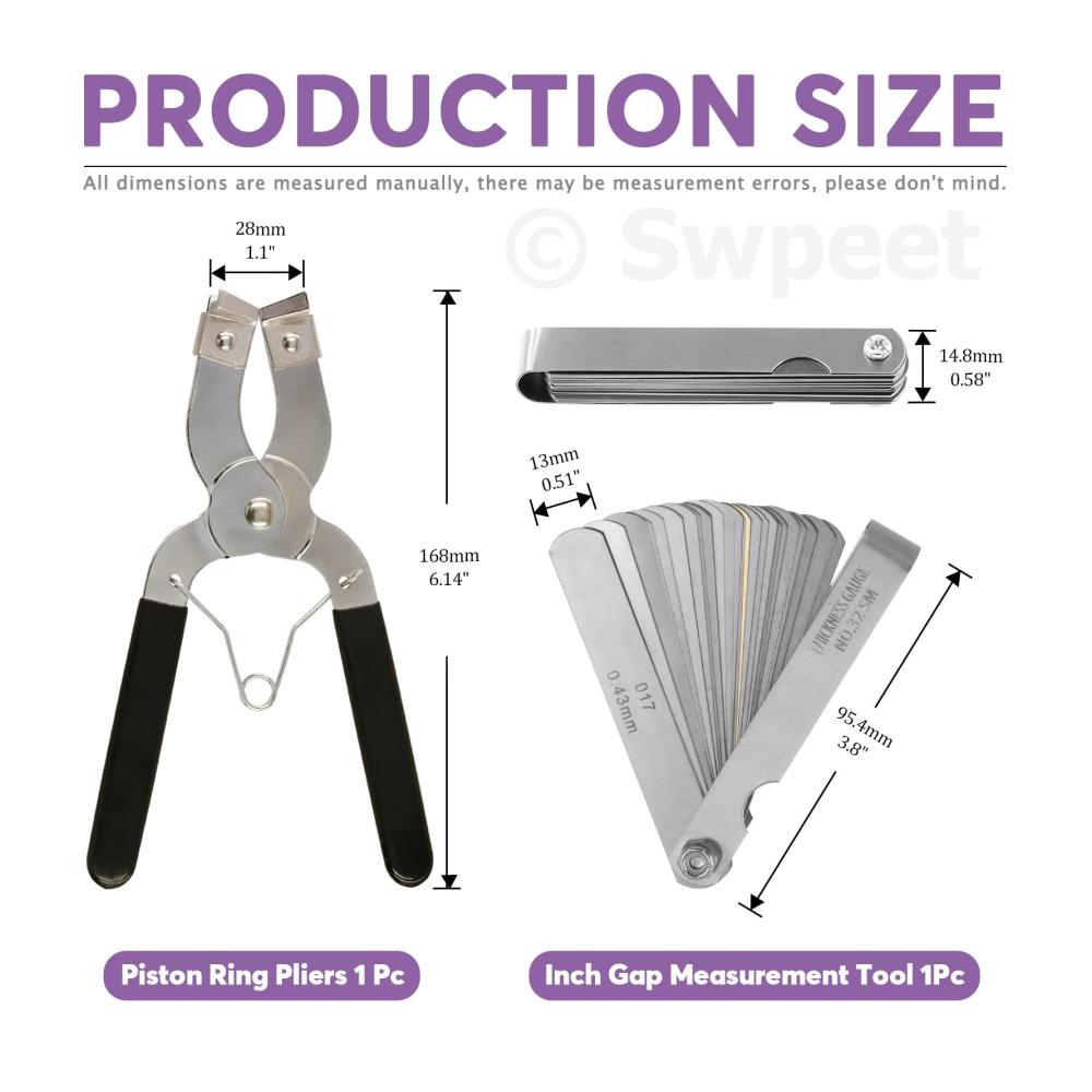 Swpeet Kolbenringkompressor Set - 4-teiliges Kit mit Kolben-Installationswerkzeug Zange Schraubenschlüssel und Fühlerlehre - Für präzise Motorreparaturen und Wartung von Kolbenringen
