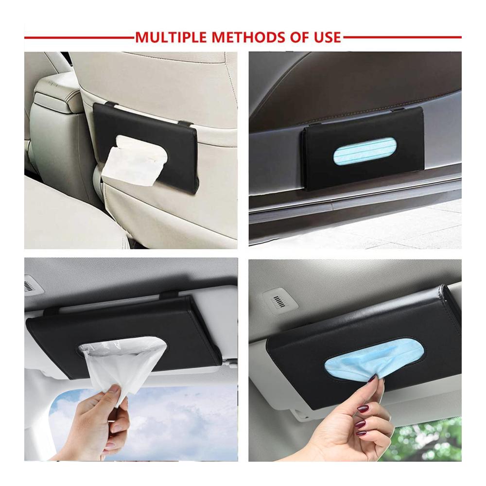Premium PU Leder Sonnenblenden Taschentuchhalter - Praktisches Zubehör für Auto & Rückenlehne - Set mit 2 Haltern - Organisieren Sie Ihr Fahrzeug stilvoll (schwarz