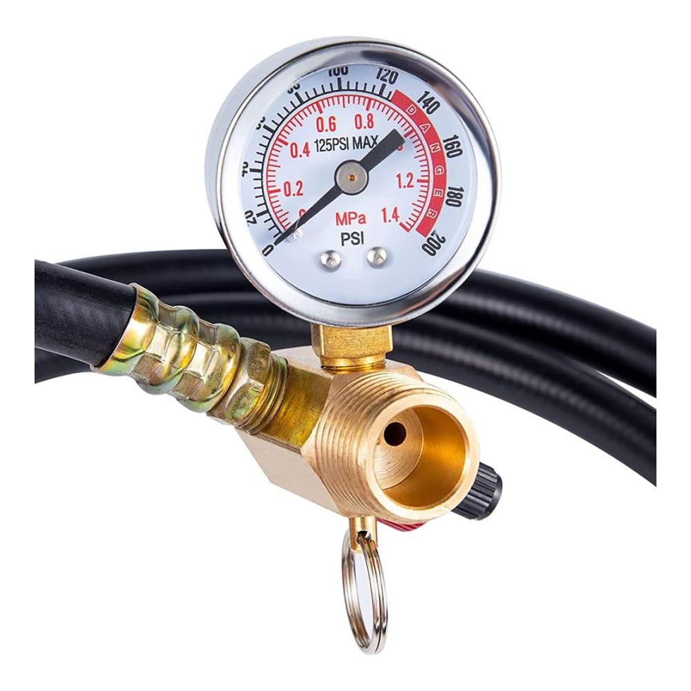 Reifendruckmesser Set mit Sicherheitsventil - Präzise Luftdruckkontrolle mit Manometer und Montagesatz für Tragetank - Ideal für Fahrzeugwartung