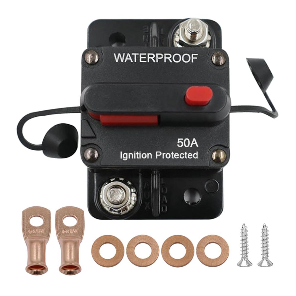 Wasserdichter Schutzschalter Leistungsschalter mit Sicherungshalter für Auto Marine Boot Bike - 50A Inline Fuse - Zuverlässiger Reset-Schalter für Auto-Radio und Stereo-Audio