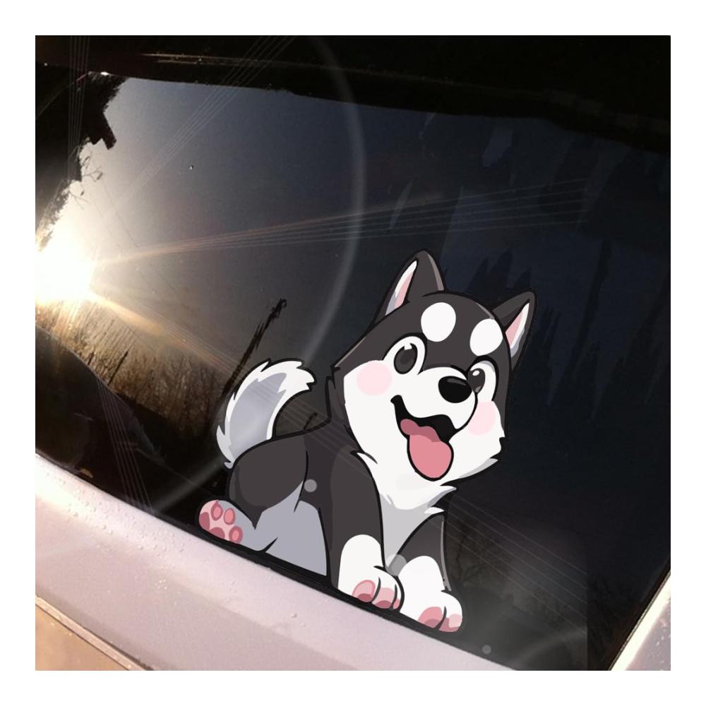 Lustige Husky-Fensteraufkleber | Cartoon-Tier | Wasserdichte Autoaufkleber und Aufkleber | Doppelseitiger Druck | Fensteraufkleber für Autos Motorräder Laptops und mehr | Hervorragende Wandkunst | Hochwertige Aufkleber für Tierliebhaber