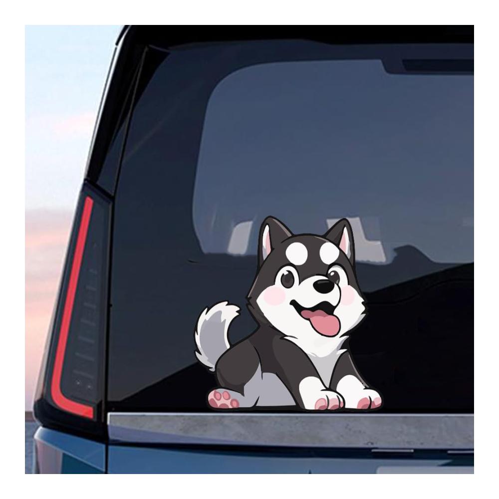 Lustige Husky-Fensteraufkleber | Cartoon-Tier | Wasserdichte Autoaufkleber und Aufkleber | Doppelseitiger Druck | Fensteraufkleber für Autos Motorräder Laptops und mehr | Hervorragende Wandkunst | Hochwertige Aufkleber für Tierliebhaber
