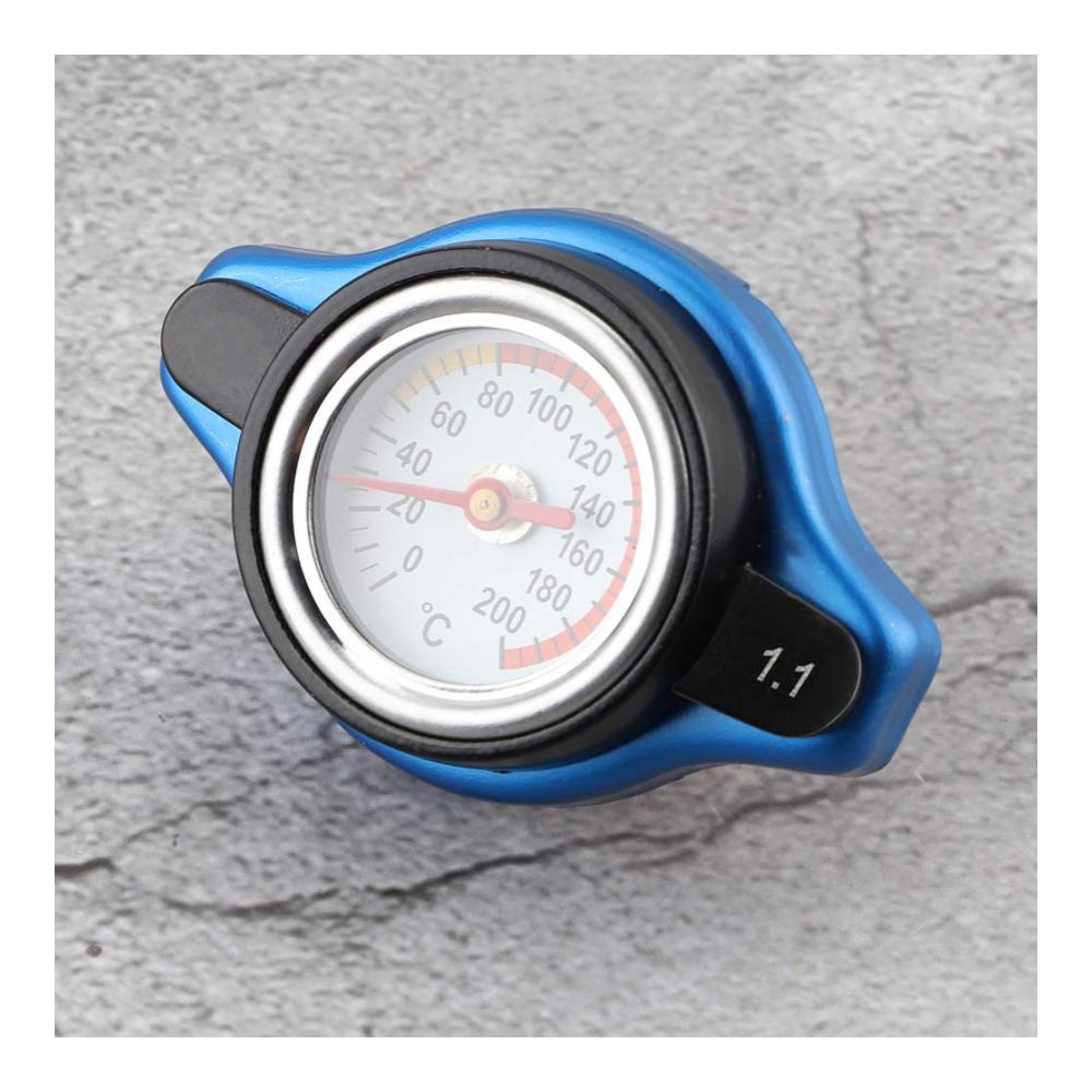 Kühlerverschlussdeckel mit innovativer Wassertemperaturanzeige - Präzise 1.1 bar Thermostatabdeckung aus Aluminiumlegierung für präzises Motortuning - Blau/Schwarz
