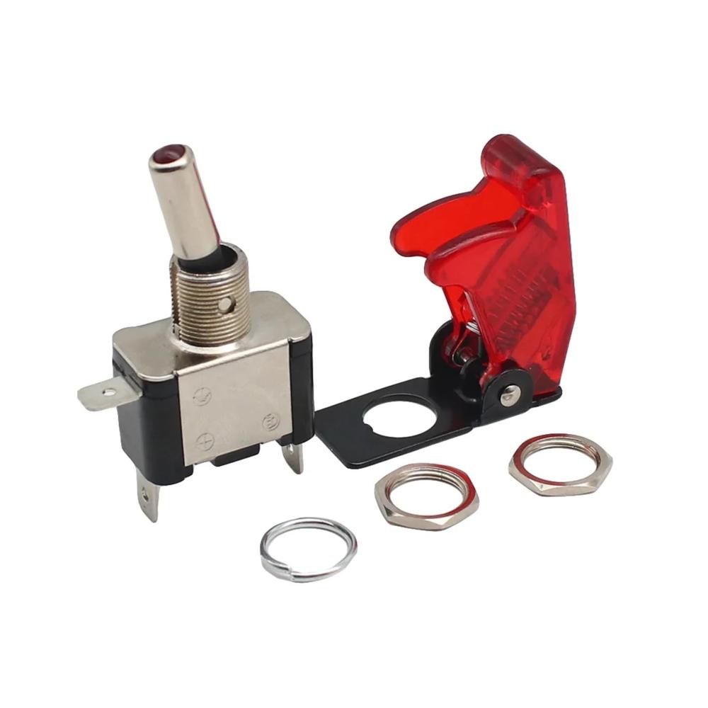 Hochwertiger beleuchteter LED-Kippschalter für Auto Boot & LKW | Sicherheitsabdeckung | 12V 20A | Carbon-Kappe | In Rot Blau Grün Gelb & Weiß | Zuverlässige Kontrolle
