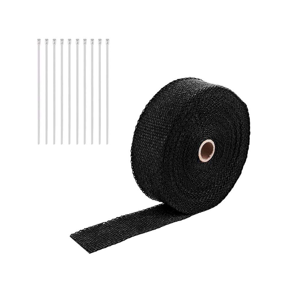 15M Hitzeschutzband für Motorräder – Titan Bandage mit Edelstahl Schnalle – Hitzebeständiges Fiberglas Auspuffband – Schützen Sie Ihren Auspuff effektiv – 10 Stück 15 Meter Wärmedämmband inklusive