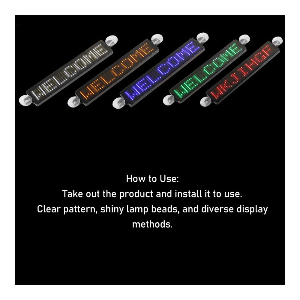 Entdecken Sie die Zukunft der Innenbeleuchtung Programmierbares Scrollendes LED-Schild für Auto-Heckscheibenwerbung mit USB-Wiedergabe! Erreichen Sie Ihre Ziele mit 12x72 Auflösung und DC 5V Stromversorgung